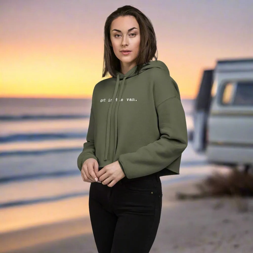 Get In The Van Crop Hoodie, Camping VanLife Rebel Girl Rampage