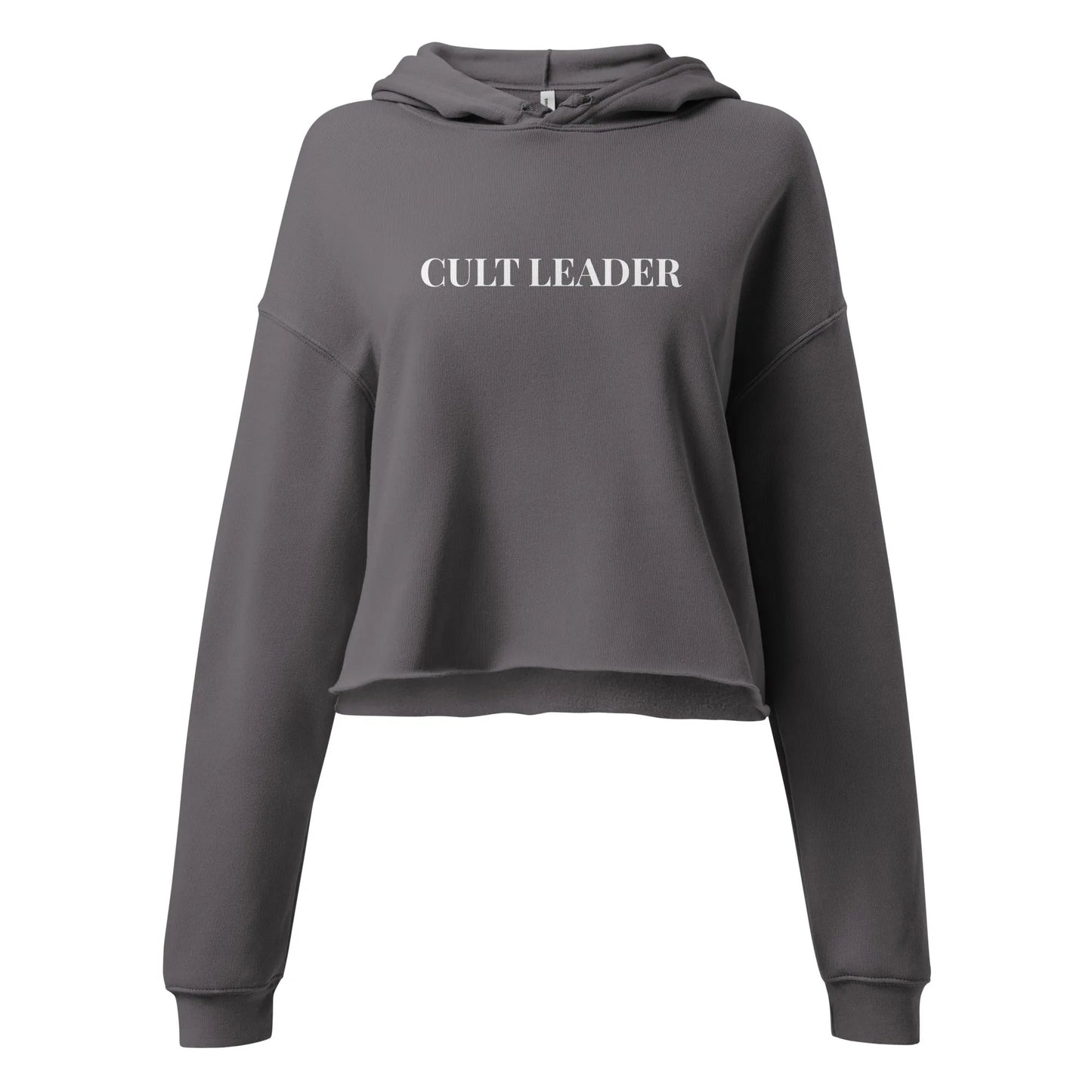 Cult Leader white graphic on a grey crop hoodie, sassy, witchy and mysterious, Rebel Girl Rampage