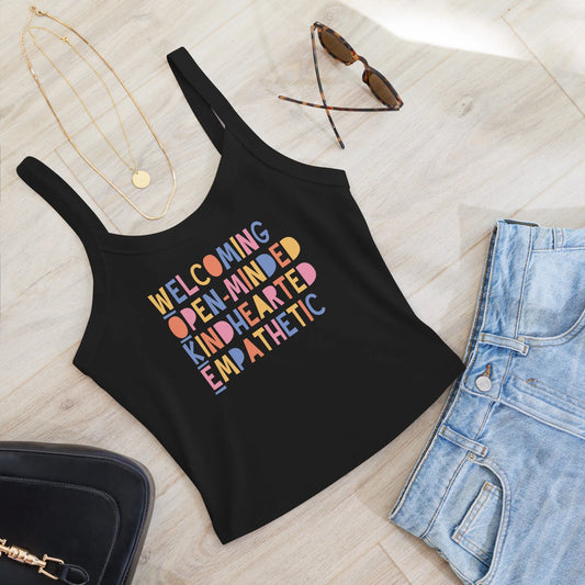 WOKE Acronym playful colors women’s crop tank top,, Anne Lesniak, Rebel Girl Rampage 