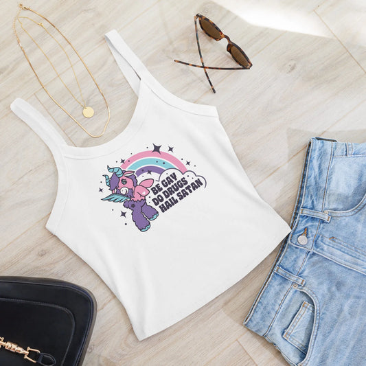 Be Gay Do Crimes Women’s Medium Crop Micro Rib Tank Top, Unicorn, Pride LGBTQ, Hail Satan, Anne Lesniak, Rebel Girl Rampage 