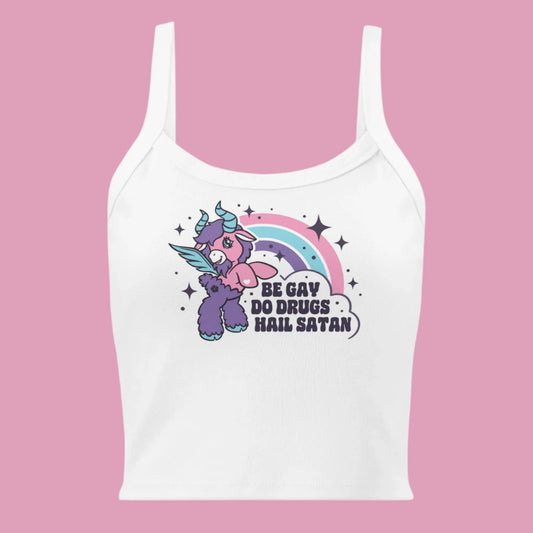 Be Gay Do Crimes Women’s Medium Crop Micro Rib Tank Top, Unicorn, Pride LGBTQ, Hail Satan, Anne Lesniak, Rebel Girl Rampage 