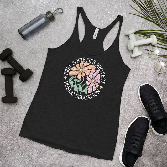 Protect Public Education Women’s Racerback Tank Top, Feminist Floral, Rebel Girl Rampage 