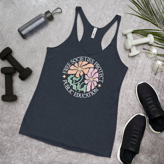 Protect Public Education Women’s Racerback Tank Top, Feminist Floral, Rebel Girl Rampage 