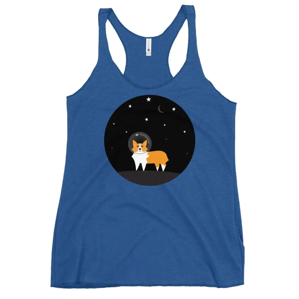 Astro Space Corgi Racerback Tank, cute, funny, space, astronaut dog, stars, galaxy, Tank Tops, Shirts & Tops, Nicole Bizzaro, Pets, Rebel Girl Rampage