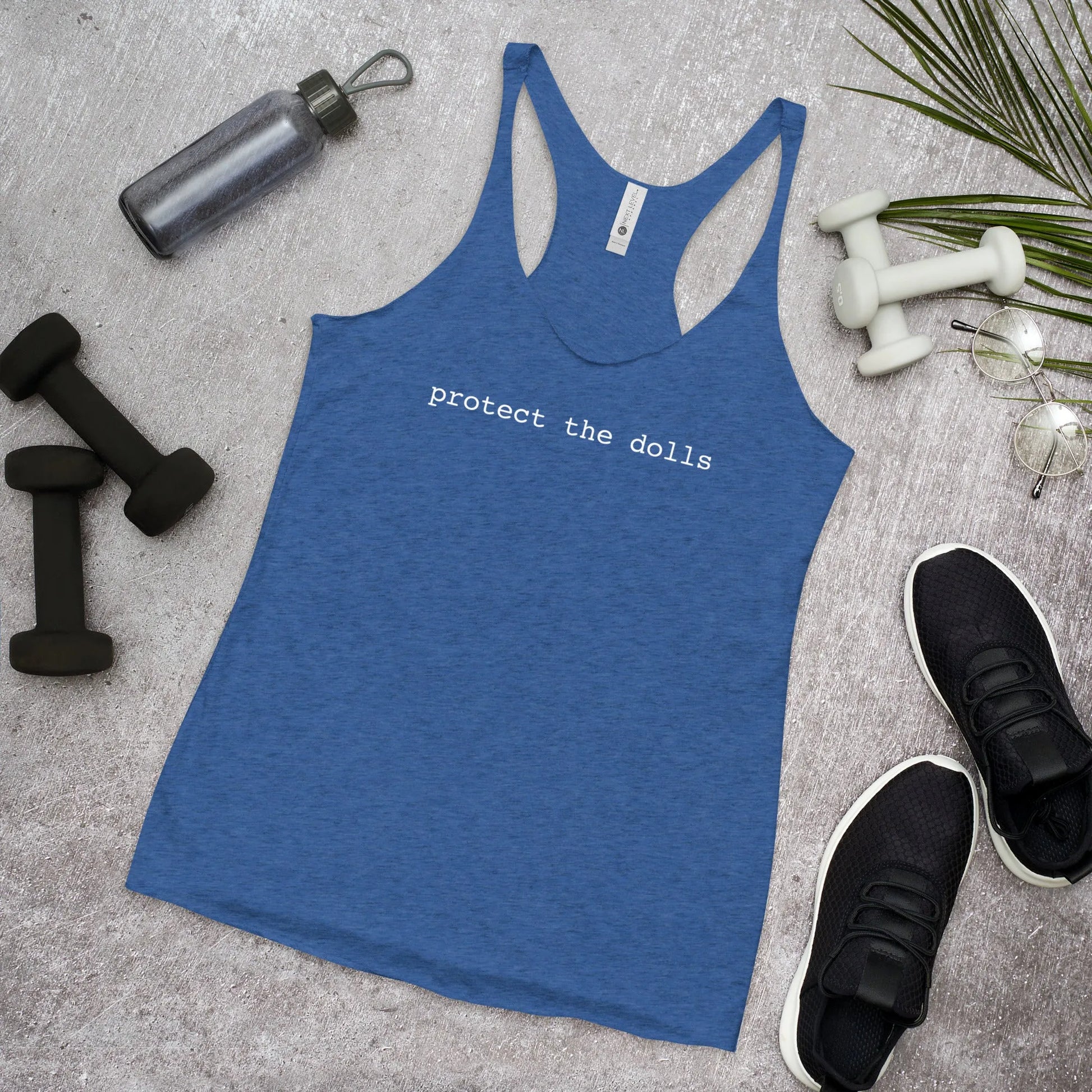 Protect the dolls vintage royal blue racerback tank top, Fundraising shirt for trans lifeline, LGBTQ, Rebel Girl Rampage 