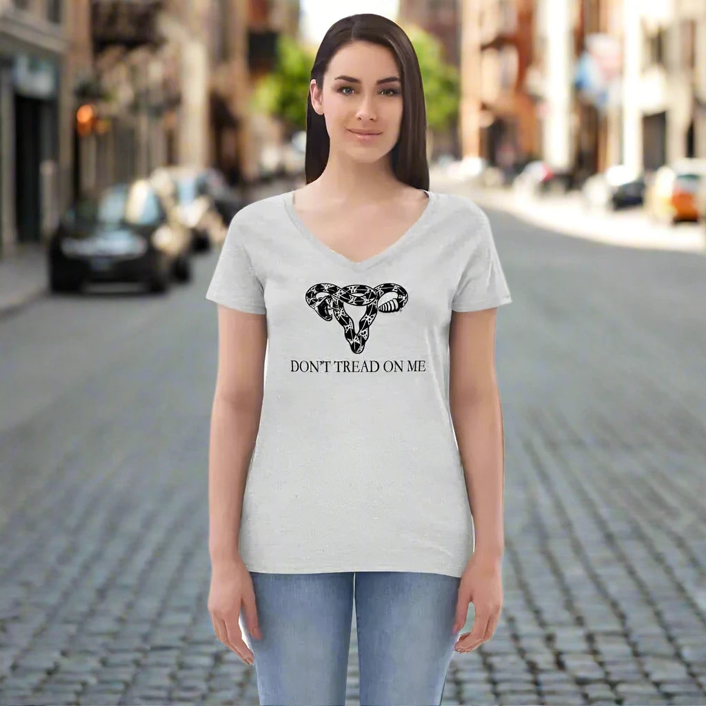 Don’t Tread On Me Uterus Recycled V-Neck women’s pro choice ovaries t-shirt rebel girl rampage