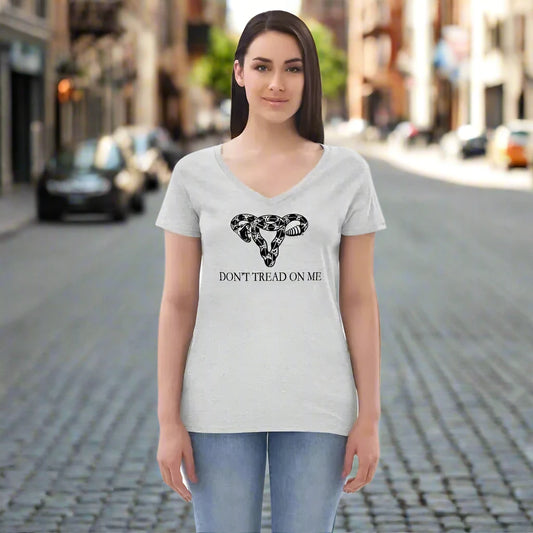 Don’t Tread On Me Uterus Recycled V-Neck women’s pro choice ovaries t-shirt rebel girl rampage