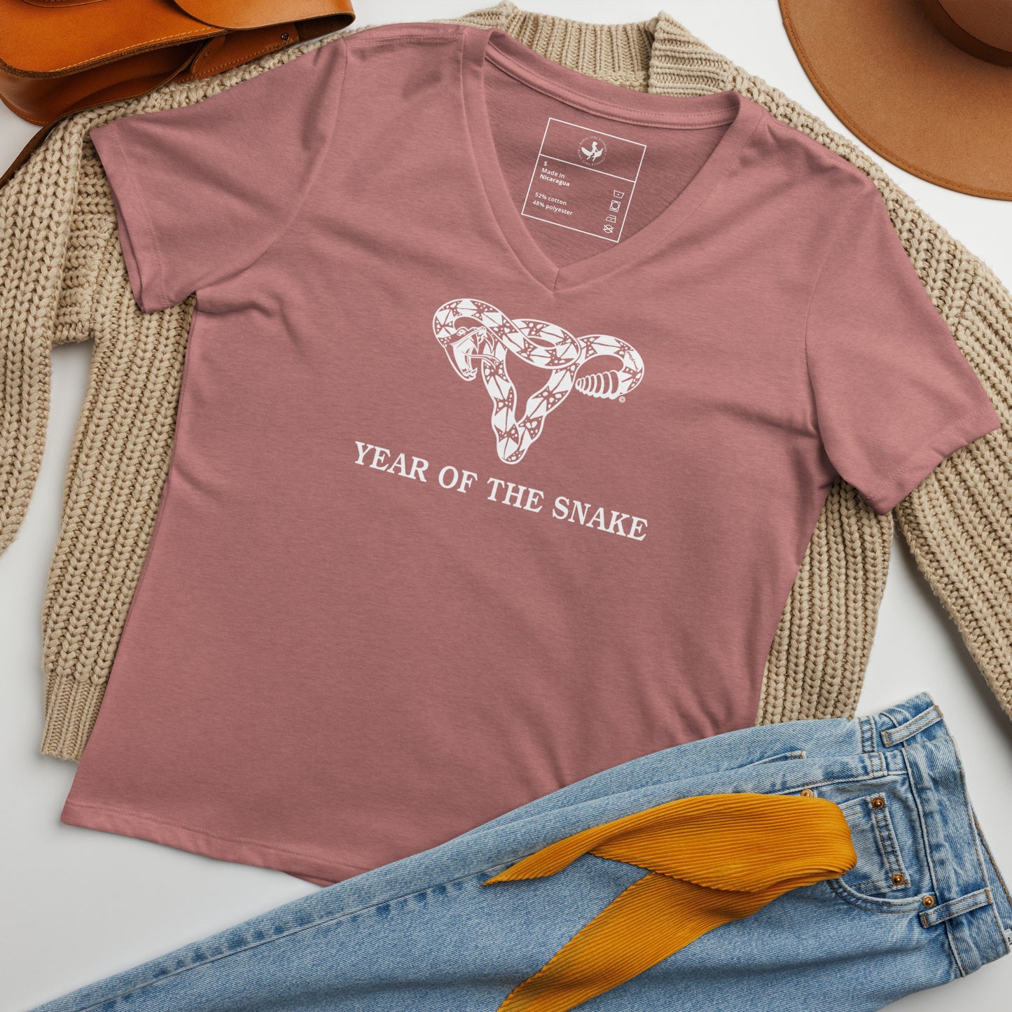 Year of the snake uterus women’s v-neck t-shirt, feminist art, Gadsden Don’t Tread On Me Uterus, Pro Choice, Revolution, Anne Lesniak, Rebel Girl Rampage 