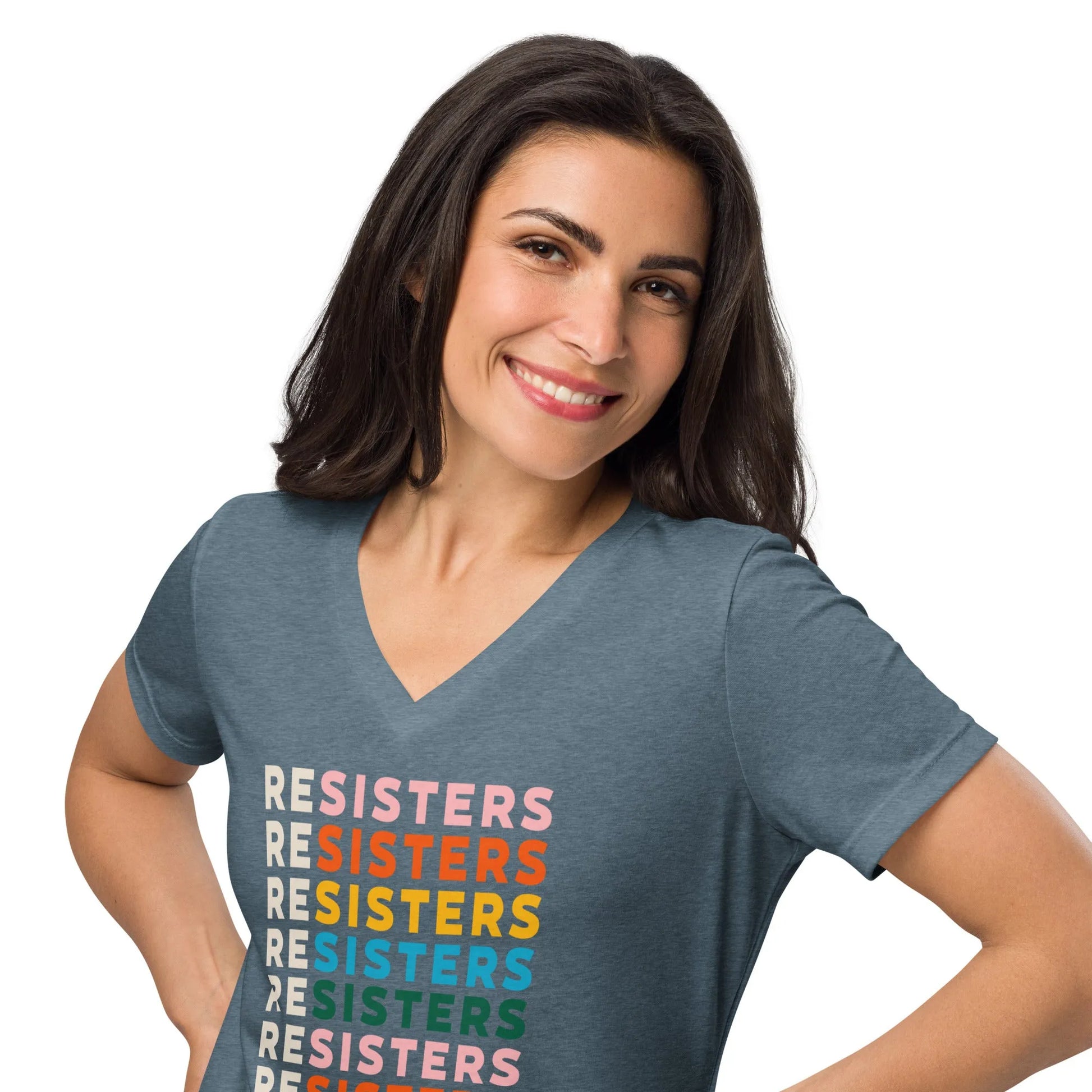 reSisters Women’s Loose V-Neck Tri-Blend T-Shirt, Women’s Rights, Gender Equality, Sisterhood, Anne Lesniak, Rebel Girl Rampage