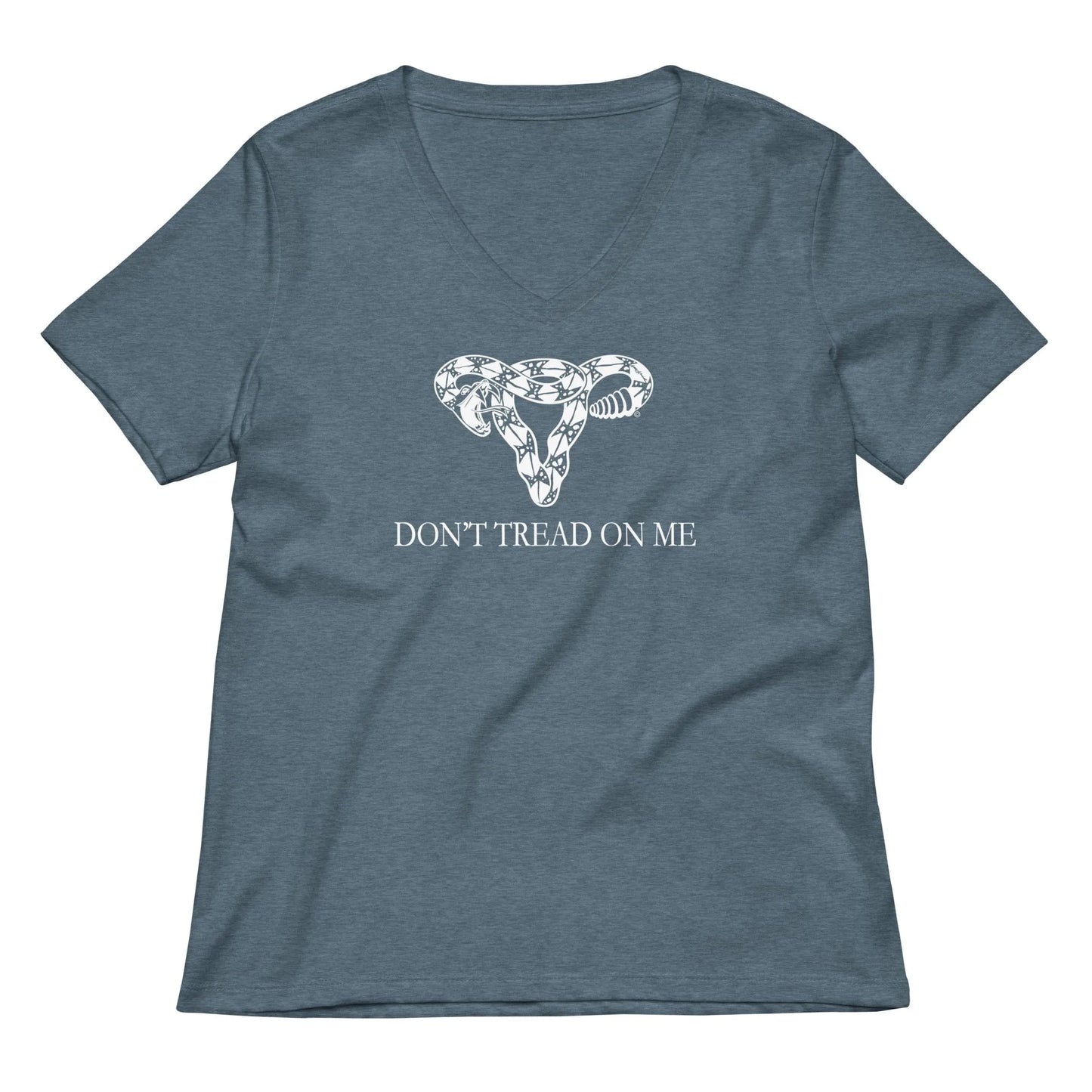 Don’t Tread On Me Gadsden Uterus Women’s V-Neck t-shirt, Feminist reproductive rights, Anne Lesniak, Rebel Girl Rampage