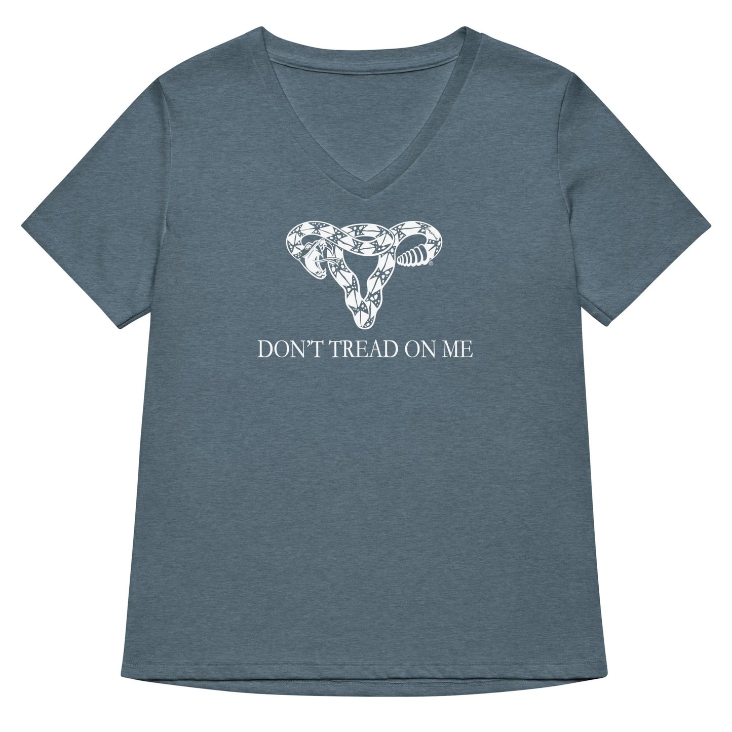 Don’t Tread On Me Gadsden Uterus Women’s V-Neck t-shirt, Feminist reproductive rights, Anne Lesniak, Rebel Girl Rampage