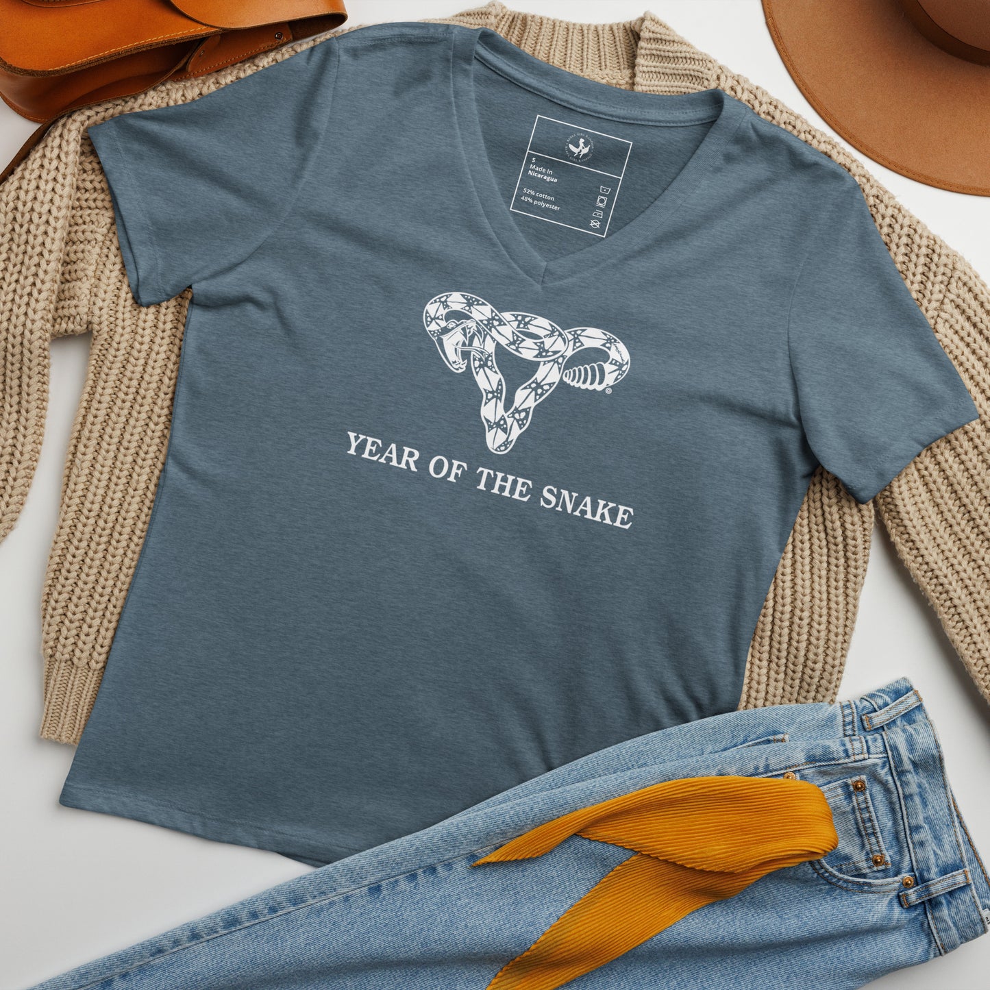 Year of the snake uterus women’s v-neck t-shirt, feminist art, Gadsden Don’t Tread On Me Uterus, Pro Choice, Revolution, Anne Lesniak, Rebel Girl Rampage 