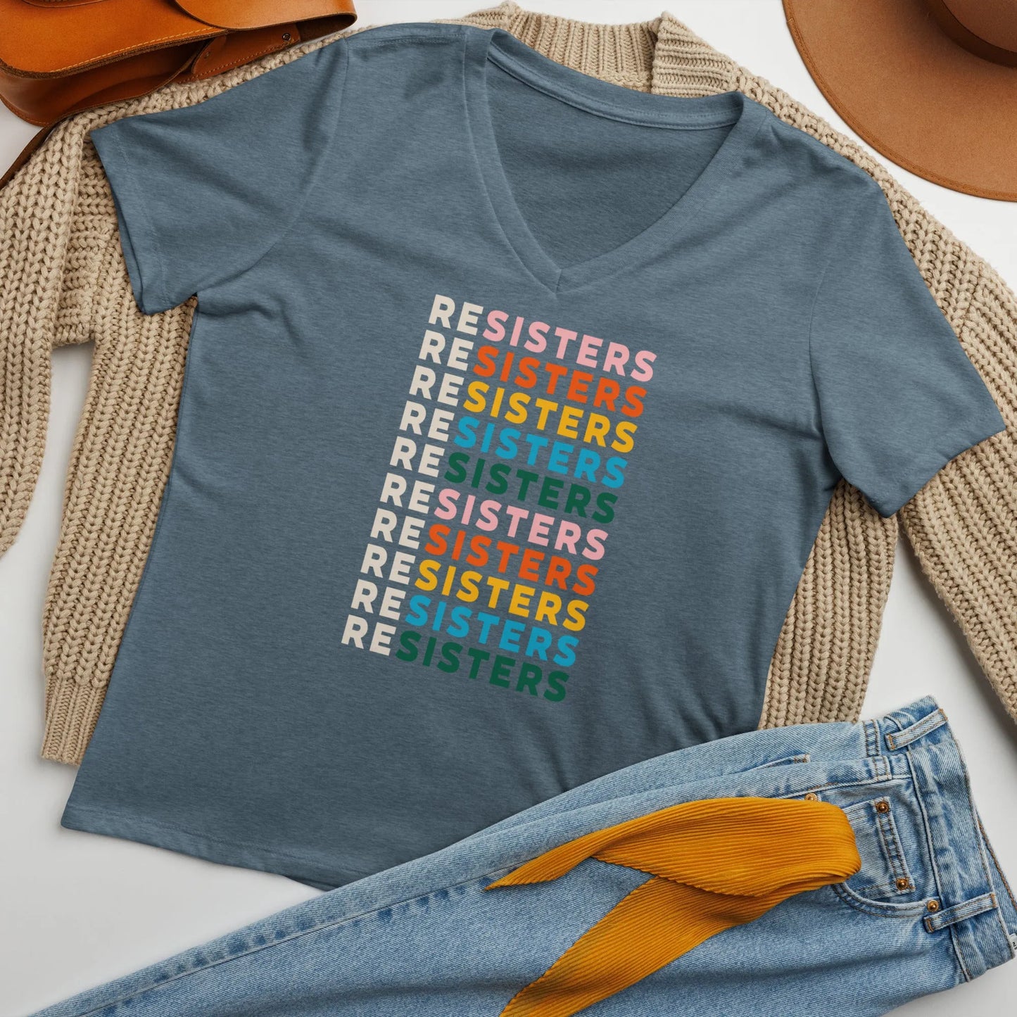 reSisters Women’s Loose V-Neck Tri-Blend T-Shirt, Women’s Rights, Gender Equality, Sisterhood, Anne Lesniak, Rebel Girl Rampage