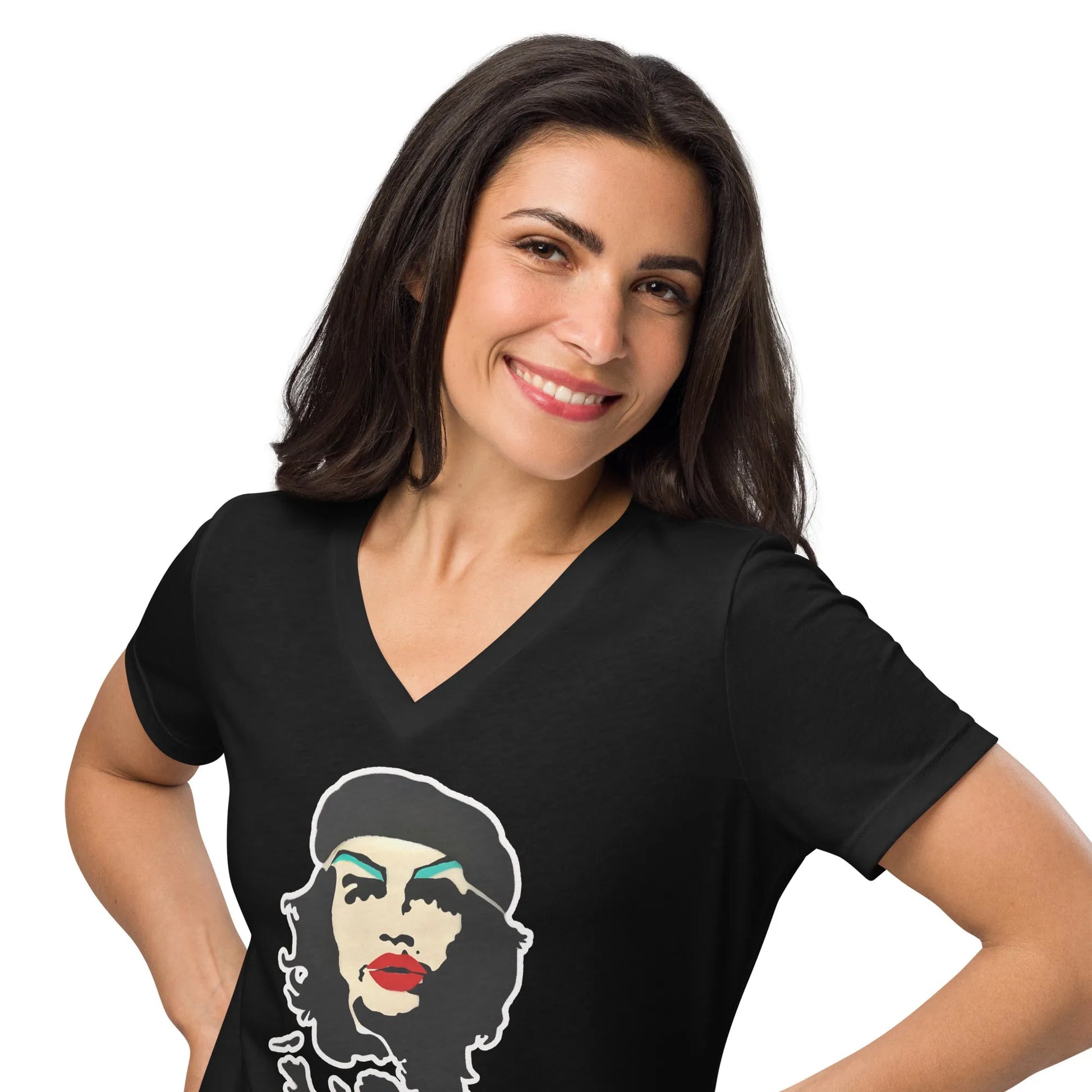 Revolution Slay Women’s V-Neck T-Shirt, Che Guevara, Graffiti Art, Stencil Artwork, Andy Warhol Inspired, Rebel Girl Rampage