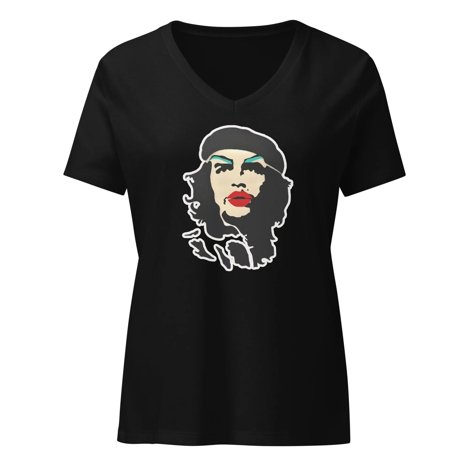 Revolution Slay Women’s V-Neck T-Shirt, Che Guevara, Graffiti Art, Stencil Artwork, Andy Warhol Inspired, Rebel Girl Rampage