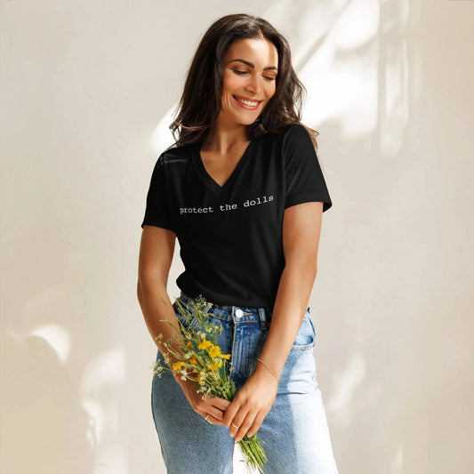 Protect The Dolls Women’s V-Neck T-Shirt, Trans Lifeline Fundraiser, LGBTQ Pride, Rebel Girl Rampage 