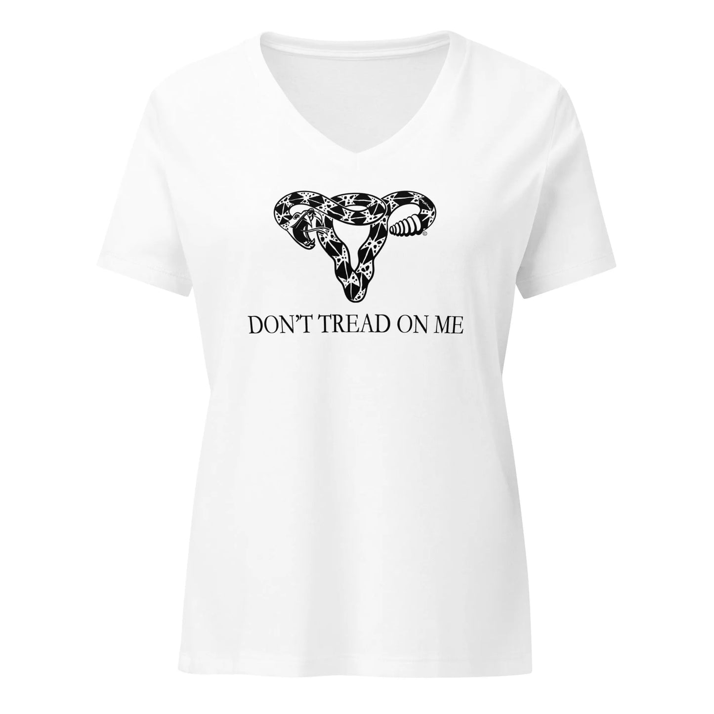 Don’t Tread On Me Gadsden Uterus Women’s V-Neck t-shirt, Feminist reproductive rights, Anne Lesniak, Rebel Girl Rampage