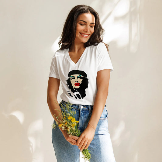 Revolution Slay Women’s V-Neck T-Shirt, Che Guevara, Graffiti Art, Stencil Artwork, Andy Warhol Inspired, Rebel Girl Rampage