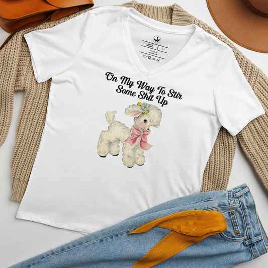 Stir Shit Up Women’s V-Neck T-Shirt, Cute animals, Sassy Clothes, Rebel Girl Rampage 