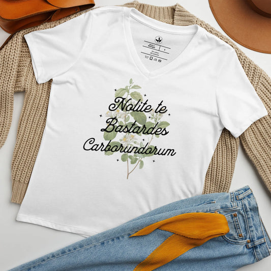 Nolite te Bastardes Carborundorum Women’s V neck T-Shirt, Feminist tops, Don’t let the bastards grind you down, Handmaid, Rebel Girl Rampage 